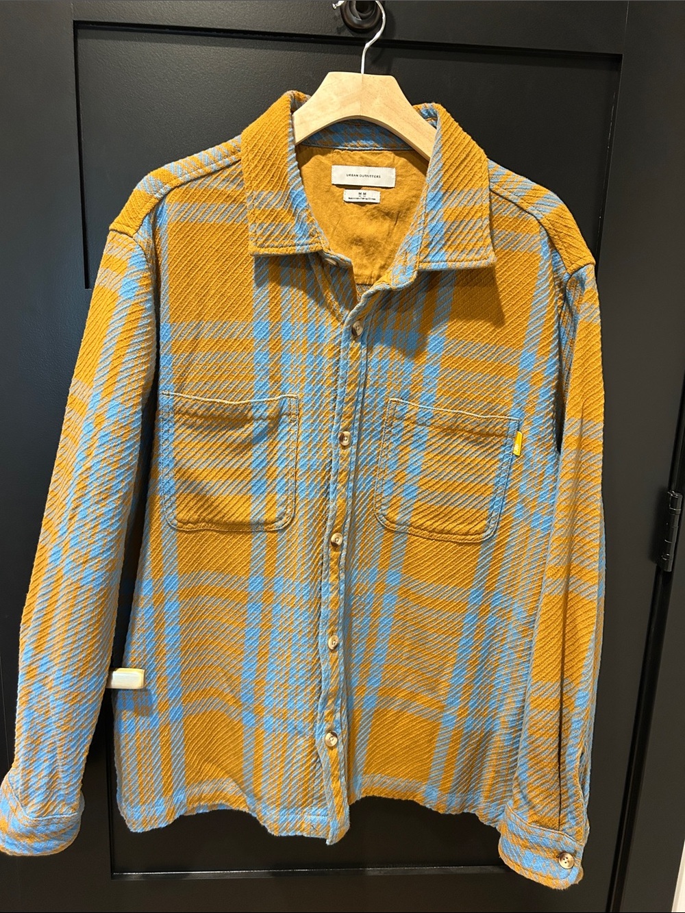 Urban Outfitters Checked Overshirt Jacket shirt in Mustard & Light Blue